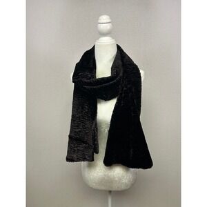 Old Money Kay Celine Women One Size Black Faux Fur Textured Scarf Wrap G27AST